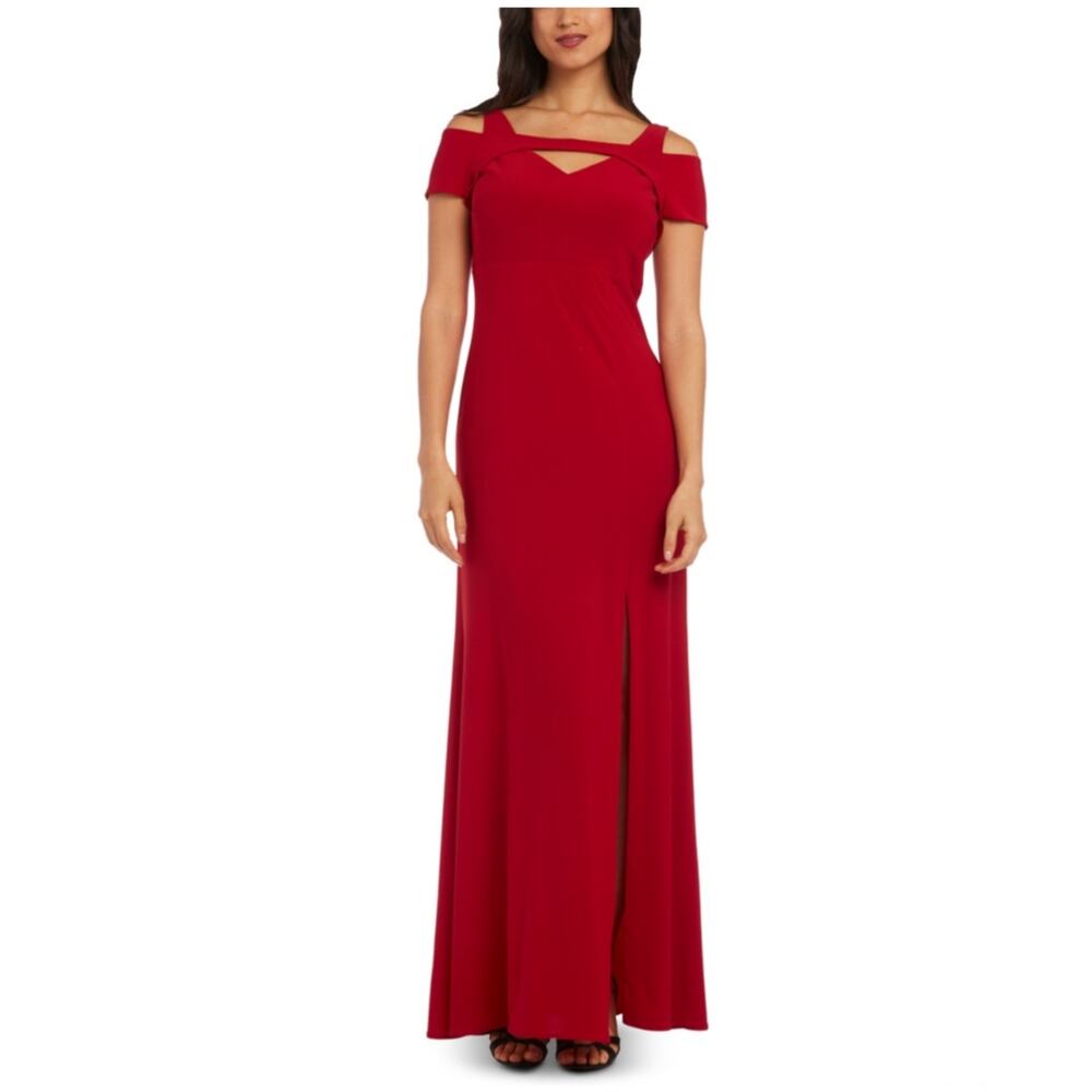 Nightway Cut Out Short Sleeve Long A-line Evening Gown Red Size 4 Formal Dress